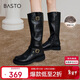 百思圖24冬戶(hù)外街頭騎士靴高筒靴粗跟女長(cháng)靴W0819DG4 黑色 37