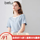 百圖betu女裝夏季新款T恤圓領(lǐng)拼接假兩件正肩顯瘦短袖女2406T08 藍色 L