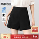 尚都比拉小個(gè)子通勤休閑褲女夏季高腰顯瘦闊腿褲氣質(zhì)小短褲 黑色 M