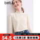 百圖betu女裝秋季新款T恤立領(lǐng)蝴蝶提花針織長(cháng)袖T恤女2409T44 淺杏色 M