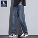 袋鼠（DAISHU）寬松闊腿褲秋冬款加絨牛仔褲男裝美式高街復古百搭直筒休閑長(cháng)褲子 9321懷舊藍 32 -2XL/腰圍2尺5 建議125-145斤