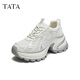 他她（TATA）女鞋厚底鞋子時(shí)尚百搭休閑鞋百搭增高老爹鞋 米/銀-單AM6 36