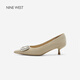 NINE WEST玖熙星芒夢(mèng)境水鉆方扣尖頭高跟鞋NF652002SK 杏色 38