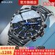梭倫（SOLLEN）十大品牌名表手表男士全自動(dòng)機械表防水夜光國腕表送男友生日禮物 黑面藍釘-升級版【全國空運倉】608