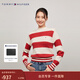 Tommy Hilfiger【半高領(lǐng)】秋冬女純棉慵懶復古寬條紋圓領(lǐng)內搭打底衫針織衫 紅白條紋XNN S （推薦：100-110斤）