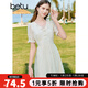 百圖betu女裝夏季新款連衣裙輕國風(fēng)繡花雪紡高腰連衣裙女2304T86 米白 M