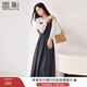香影法式娃娃領(lǐng)收腰連衣裙女2026春裝新款灰色通勤假兩件長(cháng)袖裙子 中灰 XL 170/92A/125-140斤