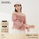 SNIDEL春夏甜美仙女一字領(lǐng)露肩薄紗褶皺藕節袖襯衫上衣SWFB234160 粉色 均碼 （F）