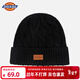 Dickies皮標潮牌保暖針織帽子秋冬季男士純棉毛線(xiàn)帽女滑雪冷帽防寒護耳帽 黑色 58cm