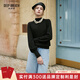 深呼吸女裝煙管領(lǐng)金屬扣泡泡袖可機洗100%純羊毛針織衫女A301328 黑 M (3)