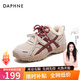 DAPHNE達芙妮厚底老爹鞋女加絨保暖棉鞋2025冬季新款復古百搭休閑跑步阿甘鞋 杏色 加絨 跟高3.5cm 38 (240mm) 標準碼