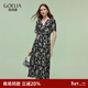 歌莉婭碎花連衣裙女夏2025新款法式獨特漂亮扭結小裙子1E4L4K3R0 83D黑底米白山茶花印花 M