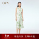 OVV春夏熱賣(mài)女裝優(yōu)雅大方植物印花法式度假風(fēng)無(wú)袖連衣裙 中綠花紋01 M