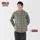 MUJI男式法蘭絨立領(lǐng)長(cháng)袖襯衫男士襯衣外套25年冬季空調衫男裝純棉 淺綠色格紋 S （165/84A）