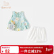班喜迪女童夏裝套裝2025新款洋氣寶寶背帶兩件套兒童短褲夏季薄款小童裝 藍色 90