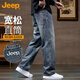 JEEP吉普牛仔褲男士秋冬季潮牌加厚寬松直筒休閑長(cháng)褲子男裝 藍色 33