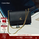 Calvin Klein【新年禮物】通勤單肩包荔枝紋包包金屬搭扣鏈條翻蓋CK女包斜挎包 YIQ-黑金 OS