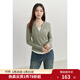 獨束大碼女裝時(shí)髦假兩件百搭T恤女春裝新款V領(lǐng)顯瘦慵懶感長(cháng)袖小上衣 灰豆綠 4XL (尺碼：6)