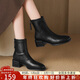 ZHR短靴女氣質(zhì)粗跟時(shí)裝女靴復古褶皺方頭后拉鏈靴子女 Y1018A 黑色38