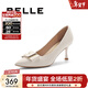百麗（Belle）尖頭細跟高跟鞋女牛皮革氣質(zhì)通勤單鞋A3T1DCQ4 米白 38 (240mm)