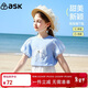 ASK JUNIOR女童短袖T恤2025夏裝兒童泡泡袖立體蝴蝶結休閑打底衫 藍色 160