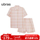 ubras劉雯同款睡衣女生純棉格子紋短袖短褲家居服套裝春夏款 閃耀粉色 S