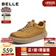 百麗（Belle）男士加絨休閑工裝板鞋男25冬季新款牛皮套腳厚底增高8YE01DM5 黃棕-單里（低幫款） 41