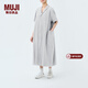 MUJI IDEE 女式 泡泡紗 短袖連衣裙 女裝裙子夏季 GAD53C4S 淺灰色 均碼 165/88A