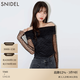 SNIDEL秋冬甜美透視薄紗一字領(lǐng)露肩襯衫上衣SWFB244141 黑色 均碼 （F）