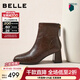 百麗（Belle）復古褶皺面時(shí)裝靴女2025冬新商場(chǎng)同款優(yōu)雅高跟短靴E5U1DDD5 棕色 37