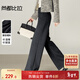 尚都比拉厚實(shí)保暖休閑褲女秋季高腰顯瘦直筒修身闊腿褲編織織帶通勤長(cháng)褲