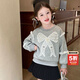 梔了成長(cháng)記梔了成長(cháng)記童裝女童蕾絲蝴蝶結釘珠衛衣秋季兒童寶寶韓版套頭上衣 灰色 上衣 140