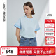 朗姿圓領(lǐng)寬松顯瘦薄款小眾別致短袖上衣女夏季新款洋氣T恤 水藍色 XL