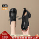 ZHR頭層牛皮單鞋女通勤風(fēng)粗跟系帶女鞋工作職業(yè)樂(lè )福皮鞋女KM07黑色37