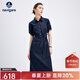 Navigare意大利小帆船女士短袖牛仔連衣裙25夏季新品純棉襯衫裙百搭長(cháng)裙子 海軍藍 L