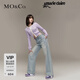 MO&Co.牛仔褲春夏匠心洗褪磨白淺藍色棉質(zhì)高腰及地直筒褲摩安珂 牛仔淺藍色-第2批 S