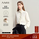 AMII女裝2025秋季新款優(yōu)雅通勤拼接流蘇立領(lǐng)襯衫女亂麻雪紡襯 米色 M (160)