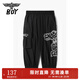 BOY JUNIOR夏季潮牌男女兒童裝寬松時(shí)尚潮酷七分褲老鷹圖案柔軟K33481 黑色 150cm
