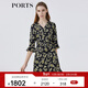 PORTS寶姿春夏新品女裝中長(cháng)袖連衣裙LM8D228MPS134 黑色印花 S (4)