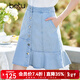 betu百圖女裝短裙牛仔顯瘦遮胯A字魚(yú)尾裙半身裙女2204T44 牛仔色 M
