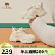 駱駝（CAMEL）老爹鞋女網(wǎng)布皮面拼接秋雙系帶厚底休閑鞋 L24S283079 杏色 37