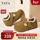 他她（TATA）2025年秋休閑鞋勃肯鞋女時(shí)尚包頭拖鞋新款 4XN03棕色(絨） 37