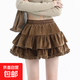 2026新款法式杏色絲絨蛋糕短裙甜美芭蕾風(fēng)蓬蓬半身裙松緊腰a字裙 咖啡色 均碼