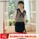 Olrain歐芮兒條紋針織背心女初秋新款復古美式海軍領(lǐng)內搭馬甲復古懷舊 條紋 S
