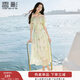 香影一字領(lǐng)露肩連衣裙女2025夏新款泡泡袖荷葉邊度假風(fēng)海邊沙灘裙 銀牡丹色 M 160/84A/95-110斤