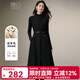 晚白【新品】冬款綿羊毛氣質(zhì)立領(lǐng)收腰顯瘦無(wú)袖連衣裙【送腰帶】 黑色 M