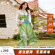 兩三事2025春季新款連衣裙女蕾絲碎花法式度假風(fēng)雪紡裙子月海夢(mèng)游 綠色 M