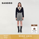 SANDRO秋冬女裝休閑通勤松緊格雷系撞色高腰百褶A字半身裙 B198/黑白色 M (38)