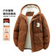 MEDE燈芯絨棉衣男士冬季加絨加厚保暖連帽冬裝外套棉襖 焦糖色 XL