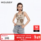 moussy 女裝新品街頭搖滾風(fēng)做舊印花修身背心女028HSZ90-1481 070米色 均碼